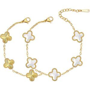 Unique 18K Gold Four Leaf Clover Bracelet for Women - Lucky Clover Link Set